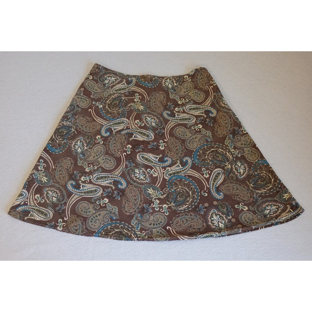 St Johns Bay Skirt Womens 10P Brown Cotton Paisley Corduroy Mini Boho Style Fall